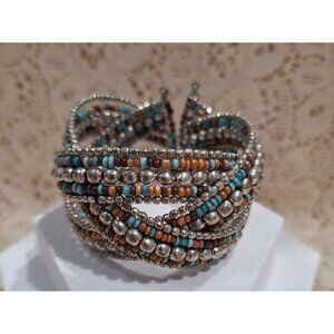 EUC Rare Bohemian Multicolor Beaded Cuff Bracelet-Vintage